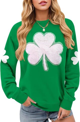 ALIREVERIE Womens St Patricks Long Sleeve Shirt Shamrock Graphic Irish Crewneck Sweatshirts in Saudi Arabia