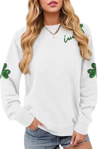 ALIREVERIE Womens St Patricks Long Sleeve Shirt Shamrock Graphic Irish Crewneck Sweatshirts in Saudi Arabia