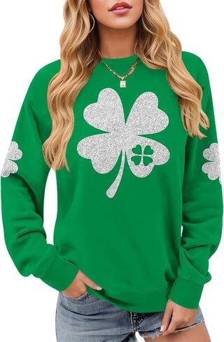 ALIREVERIE Womens St Patricks Long Sleeve Shirt Shamrock Graphic Irish Crewneck Sweatshirts in Saudi Arabia