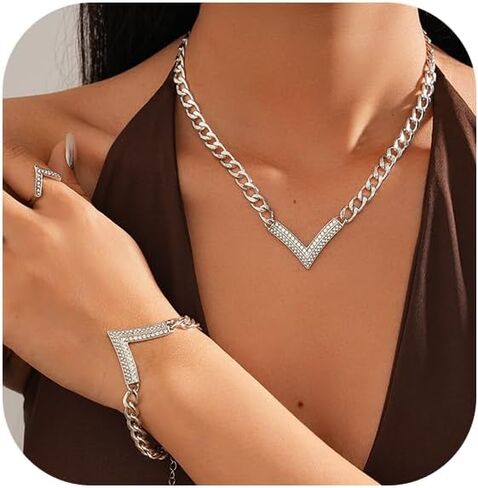 Chunky Gold Necklace Set for Women African Thick Boho Necklace Hoop Earrings Bracelets Ring Set Punk Jewelry in Saudi Arabia