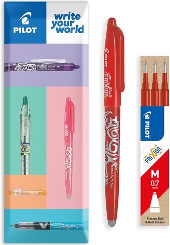 Pilot Frixion Heat/Friction Penball Pen FR7 - خط متوسط ​​0.7 مم من NIB - حزمة وسادة 1 قلم + 3 عبوات (أزرق) in Saudi Arabia