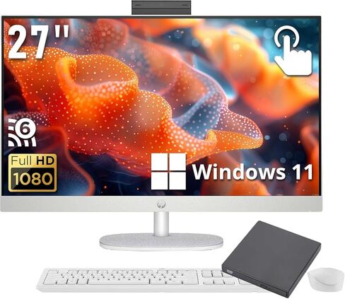 كمبيوتر مكتبي HP الكل في واحد بشاشة لمس FHD مقاس 27 بوصة، Intel Core Ultra 7 255U، ذاكرة وصول عشوائي DDR5 سعة 64 جيجابايت ومحرك أقراص SSD سعة 2 تيرابايت، واي فاي 6، بلوتوث 5.4، 9H DVD ولوحة مفاتيح وماوس لاسلكيين، Windows 11 Pro، أبيض in Kuwait