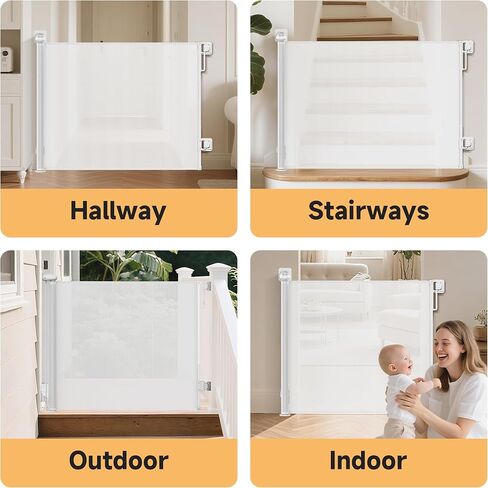 Retractable Baby Gate,55" Wide x 34" Tall Mesh Safety Gate for Dogs & Babies, Indoor/Outdoor Use for Stairs, Doorways, Hallways,Easy Installation Mesh Gate Drill/Non-Drill Installations in Saudi Arabia
