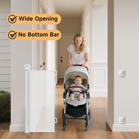 Retractable Baby Gate,55" Wide x 34" Tall Mesh Safety Gate for Dogs & Babies, Indoor/Outdoor Use for Stairs, Doorways, Hallways,Easy Installation Mesh Gate Drill/Non-Drill Installations in Saudi Arabia