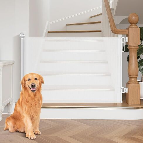 Retractable Baby Gate,55" Wide x 34" Tall Mesh Safety Gate for Dogs & Babies, Indoor/Outdoor Use for Stairs, Doorways, Hallways,Easy Installation Mesh Gate Drill/Non-Drill Installations in Saudi Arabia