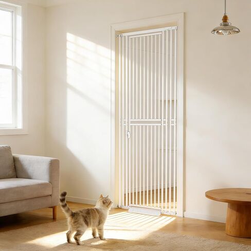 78.74" Extra Tall Cat Gate for Doorway, Wide Adjustable 27.56"-32.28" No Drilling Pet Proof Safety Door Gate, Pressure Mount Full Dog Barrier for Stairs Kitchen House-White in Saudi Arabia