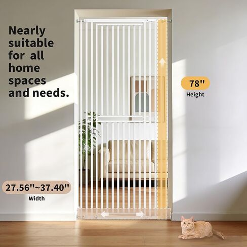 78.74" Extra Tall Cat Gate for Doorway, Wide Adjustable 27.56"-32.28" No Drilling Pet Proof Safety Door Gate, Pressure Mount Full Dog Barrier for Stairs Kitchen House-White in Saudi Arabia