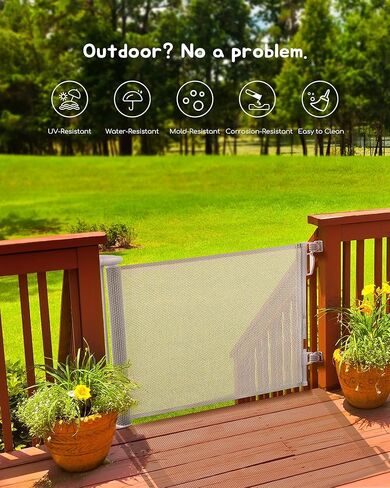 بوابة أطفال قابلة للسحب، شبكة رائعة من الروطان، بطول 81.28 سم، وتمتد حتى عرض 137.16 سم، بوابة للكلاب للسلالم والمدخل والممر وسياج الحيوانات الأليفة الداخلي والخارجي، تصميم يمكن المرور من خلاله بدون شريط سفلي، بيج in Kuwait