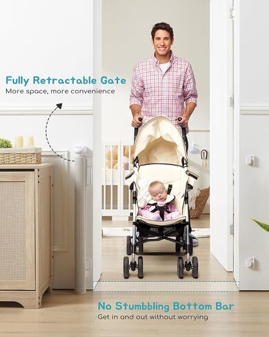 بوابة أطفال قابلة للسحب، شبكة رائعة من الروطان، بطول 81.28 سم، وتمتد حتى عرض 137.16 سم، بوابة للكلاب للسلالم والمدخل والممر وسياج الحيوانات الأليفة الداخلي والخارجي، تصميم يمكن المرور من خلاله بدون شريط سفلي، بيج in Kuwait