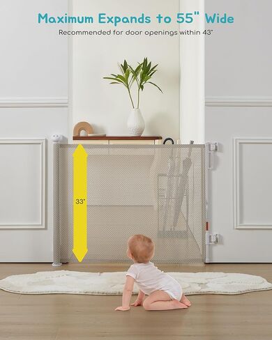 بوابة أطفال قابلة للسحب، شبكة رائعة من الروطان، بطول 81.28 سم، وتمتد حتى عرض 137.16 سم، بوابة للكلاب للسلالم والمدخل والممر وسياج الحيوانات الأليفة الداخلي والخارجي، تصميم يمكن المرور من خلاله بدون شريط سفلي، بيج in Kuwait