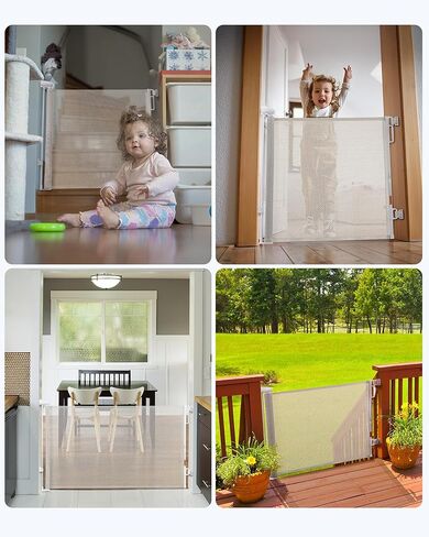 بوابة أطفال قابلة للسحب، شبكة رائعة من الروطان، بطول 81.28 سم، وتمتد حتى عرض 137.16 سم، بوابة للكلاب للسلالم والمدخل والممر وسياج الحيوانات الأليفة الداخلي والخارجي، تصميم يمكن المرور من خلاله بدون شريط سفلي، بيج in Kuwait