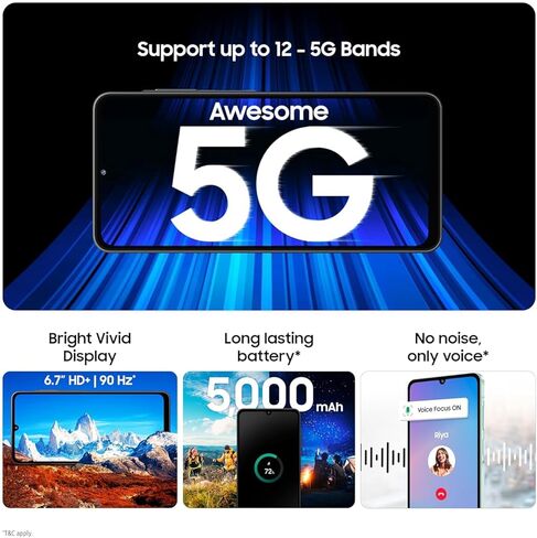 سامسونج جالاكسي A06 5G | 128 جيجابايت، 2025 | IP54 مقاوم للرذاذ، شاشة 6.7 بوصة 90 هرتز، Android 15، مصنع الطراز الدولي مفتوح للعالم، T-Mobile، Metro | حزمة شاحن سريع 20 وات، أسود in Kuwait