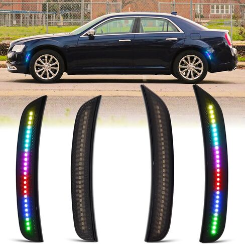 مجموعات أضواء LED جانبية متدفقة ملونة لكرايسلر 300 2015-2023، عدسات مدخنة أمامية وخلفية، مصابيح علامة جانبية، ملحقات مصابيح Sidemarker 4 عبوات in Kuwait