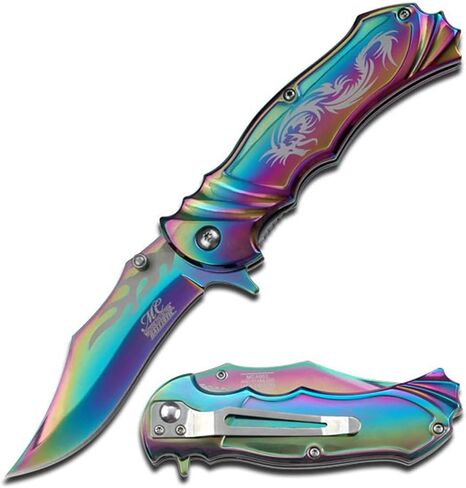 MASTER USA Masters Collection MC-A003RB Fantasy Spring Assist Folding Knife, Rainbow Blade, Rainbow Handle, 4.5-Inch Closed in Saudi Arabia