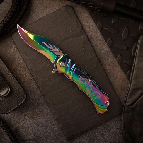 MASTER USA Masters Collection MC-A003RB Fantasy Spring Assist Folding Knife, Rainbow Blade, Rainbow Handle, 4.5-Inch Closed in Saudi Arabia