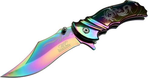 MASTER USA Masters Collection MC-A003RB Fantasy Spring Assist Folding Knife, Rainbow Blade, Rainbow Handle, 4.5-Inch Closed in Saudi Arabia