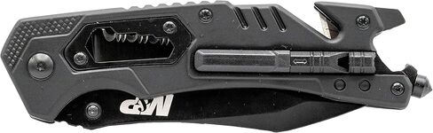 Smith & Wesson M&P 8.5 بوصة سكين عالي الكربون SS زنبركي قابل للطي مع شفرة نقطة إسقاط مسننة 3.5 بوصة ومقبض مطاطي للبقاء في الهواء الطلق وEDC in Kuwait