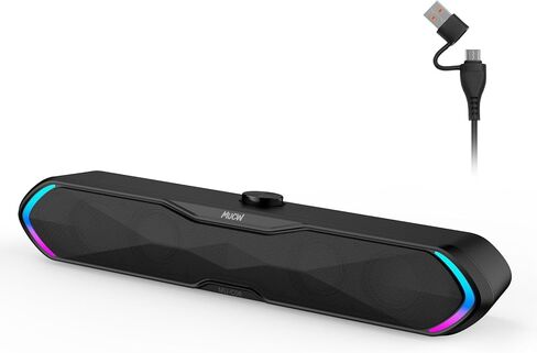 مكبر صوت MU-C06 بلوتوث 5.3 للألعاب مع أضواء RGB ومقبض مستوى الصوت، اتصال مزدوج (بلوتوث لاسلكي وسلك USB)، مكبر صوت للتوصيل والتشغيل لسطح المكتب والكمبيوتر المحمول، أسود in Kuwait