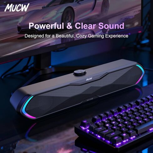 مكبر صوت MU-C06 بلوتوث 5.3 للألعاب مع أضواء RGB ومقبض مستوى الصوت، اتصال مزدوج (بلوتوث لاسلكي وسلك USB)، مكبر صوت للتوصيل والتشغيل لسطح المكتب والكمبيوتر المحمول، أسود in Kuwait