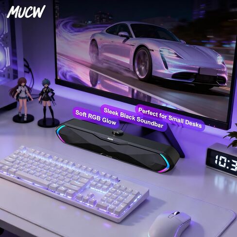 مكبر صوت MU-C06 بلوتوث 5.3 للألعاب مع أضواء RGB ومقبض مستوى الصوت، اتصال مزدوج (بلوتوث لاسلكي وسلك USB)، مكبر صوت للتوصيل والتشغيل لسطح المكتب والكمبيوتر المحمول، أسود in Kuwait