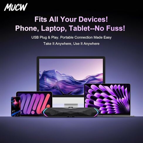 مكبر صوت MU-C06 بلوتوث 5.3 للألعاب مع أضواء RGB ومقبض مستوى الصوت، اتصال مزدوج (بلوتوث لاسلكي وسلك USB)، مكبر صوت للتوصيل والتشغيل لسطح المكتب والكمبيوتر المحمول، أسود in Kuwait