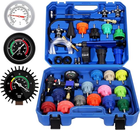 3 31pcs مجموعة اختبار ضغط سائل التبريد ، اختبار ضغط الرادياتير ومجموعة إعادة ملء الفراغ لاكتشاف تسرب خزان المياه نظام تبريد السيارات in Kuwait