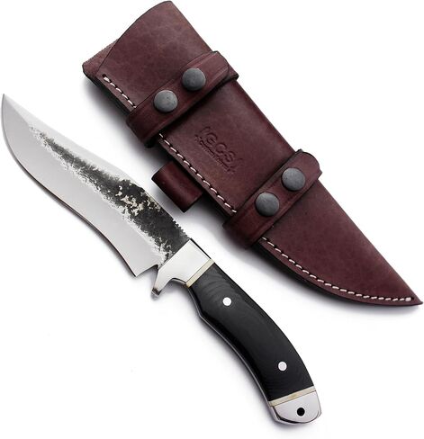 GCS مقبض Micarta مصنوع يدويًا D2 أداة فولاذية سكين تكتيكي سكين صيد سكين تخييم مع غمد جلدي شفرة تانغ كاملة مصممة للصيد وEDC GCS 240 (مقبض أسود) in Kuwait