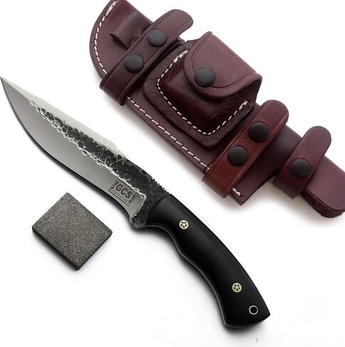 GCS مقبض Micarta مصنوع يدويًا D2 أداة فولاذية سكين تكتيكي سكين صيد سكين تخييم مع غمد جلدي شفرة تانغ كاملة مصممة للصيد وEDC GCS 240 (مقبض أسود) in Kuwait