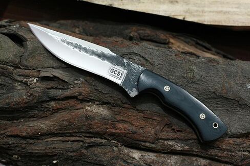 GCS مقبض Micarta مصنوع يدويًا D2 أداة فولاذية سكين تكتيكي سكين صيد سكين تخييم مع غمد جلدي شفرة تانغ كاملة مصممة للصيد وEDC GCS 240 (مقبض أسود) in Kuwait