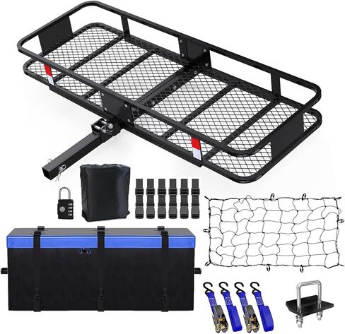 FORWODE 60x20x6 Hitch Cargo Carrier for 2 Inch Receiver, 500LB Capacity Hitch Mount Cargo Rack Carrier, Folding Hitch Cargo Basket with Antirust Coat in Saudi Arabia