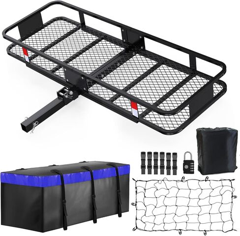 FORWODE 60x20x6 Hitch Cargo Carrier for 2 Inch Receiver, 500LB Capacity Hitch Mount Cargo Rack Carrier, Folding Hitch Cargo Basket with Antirust Coat in Saudi Arabia