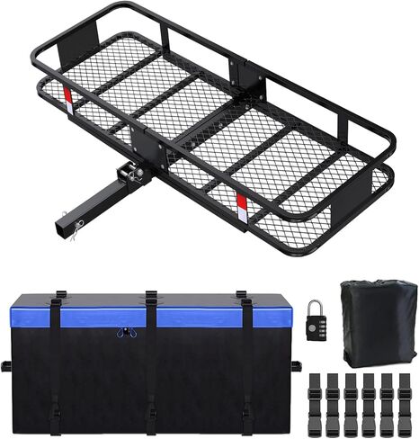 FORWODE 60x20x6 Hitch Cargo Carrier for 2 Inch Receiver, 500LB Capacity Hitch Mount Cargo Rack Carrier, Folding Hitch Cargo Basket with Antirust Coat in Saudi Arabia