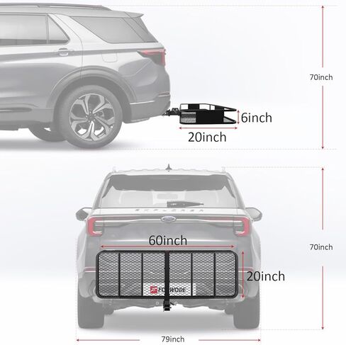 FORWODE 60x20x6 Hitch Cargo Carrier for 2 Inch Receiver, 500LB Capacity Hitch Mount Cargo Rack Carrier, Folding Hitch Cargo Basket with Antirust Coat in Saudi Arabia