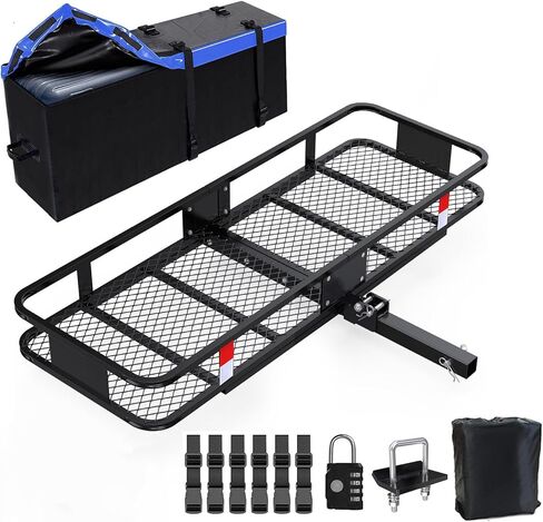 FORWODE 60x20x6 Hitch Cargo Carrier for 2 Inch Receiver, 500LB Capacity Hitch Mount Cargo Rack Carrier, Folding Hitch Cargo Basket with Antirust Coat in Saudi Arabia