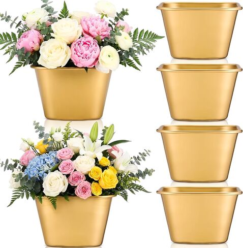 Ninehaoou 6 Pcs Small Gold Vases for Centerpieces Tall Metal Flower Trumpet Vase Vintage Compote Planter Plant Pots for Wedding Party Table Centerpiece Decorations (5.1 Inch,Cylinder) in Saudi Arabia