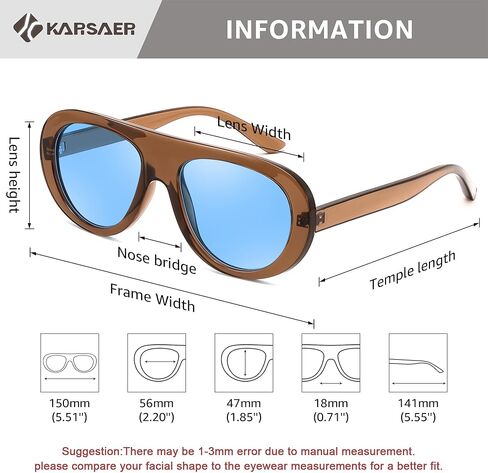 KARSAER 2 Pcs Retro Aviator Chunky Sunglasses for Women Men 70s Trendy Chic UV400 Sun Glasses in Saudi Arabia