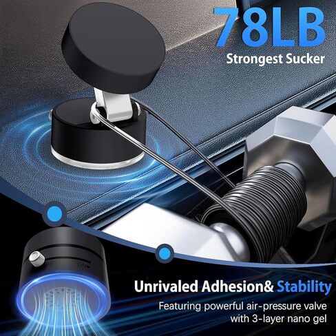 حامل هاتف سيارة مطور 2025، حامل هاتف مغناطيسي لشفط الهواء لهاتف iPhone 16 15 14 13 12 Pro Max الذكي، معدن سطح أملس لاسلكي محمول، زجاج، جدار، مرآة ونافذة سيارة، أسود in Kuwait