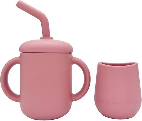 Silicone Training Cups - Drinking Training Straw Cup & Open Weaning Cup for Babies 6-12+ Months, Food-Grade BPA-Free Baby Led Weaning Drinking Set(Rose) (Rose) in Saudi Arabia