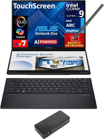 ASUS Zenbook Duo AI Powered 2-in-1 Laptop 14.0" Touchscreen OLED 2.8K Display (Intel Ultra 9-285H, 32GB LPDDR5X, 4TB PCIe SSD, Active Pen, Backlit KB, 2 Thunderbolt 4, WiFi 7, Win 11 Pro) w/USB-C Dock in Kuwait