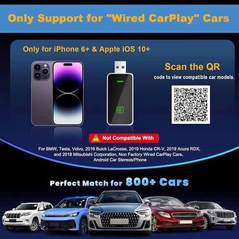 محول Carplay اللاسلكي لأجهزة Apple، ترقية محول تشغيل السيارة السلكي إلى اللاسلكي، التوصيل والتشغيل، التحكم المستقر وعدم التأخير، عصا دونجل تشغيل السيارة فقط لسيارات Apple السلكية CarPlay ولهاتف iPhone iOS 10+ in Kuwait