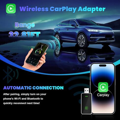 محول Carplay اللاسلكي لأجهزة Apple، ترقية محول تشغيل السيارة السلكي إلى اللاسلكي، التوصيل والتشغيل، التحكم المستقر وعدم التأخير، عصا دونجل تشغيل السيارة فقط لسيارات Apple السلكية CarPlay ولهاتف iPhone iOS 10+ in Kuwait