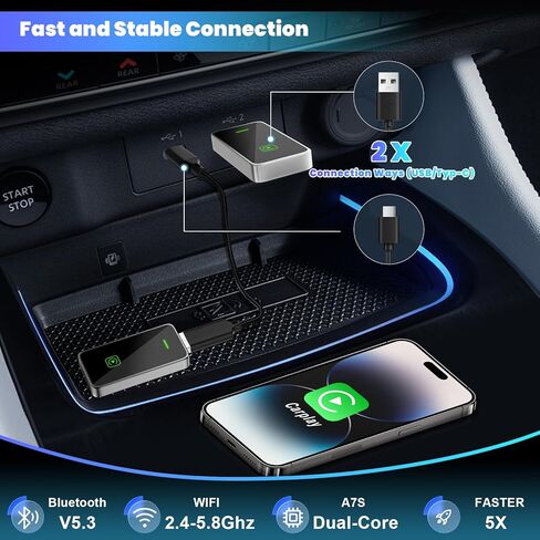 محول Carplay اللاسلكي لأجهزة Apple، ترقية محول تشغيل السيارة السلكي إلى اللاسلكي، التوصيل والتشغيل، التحكم المستقر وعدم التأخير، عصا دونجل تشغيل السيارة فقط لسيارات Apple السلكية CarPlay ولهاتف iPhone iOS 10+ in Kuwait