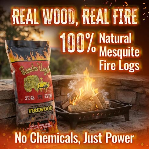 Rancho Viejo Wood Logs – 100% Natural Hardwood Firewood for Grilling, Indoor Fireplaces, Outdoor Campfires & Wood Stoves – Long Burn Time, Low Smoke & Chemical-Free Fire Logs, 9.9 lb, 1-Pack in Saudi Arabia