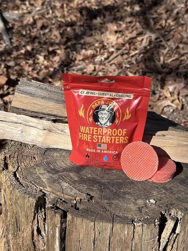 Papa Joe's 100% Waterproof Fire Starter (15 Disc) Up to 60 Fires | 8-10 Minute Burn Instant Light | Fire Pits, Grills, Survival | for Emergency Kits | Handmade in USA Camping Accessories in Saudi Arabia