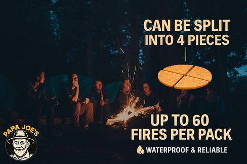 Papa Joe's 100% Waterproof Fire Starter (15 Disc) Up to 60 Fires | 8-10 Minute Burn Instant Light | Fire Pits, Grills, Survival | for Emergency Kits | Handmade in USA Camping Accessories in Saudi Arabia