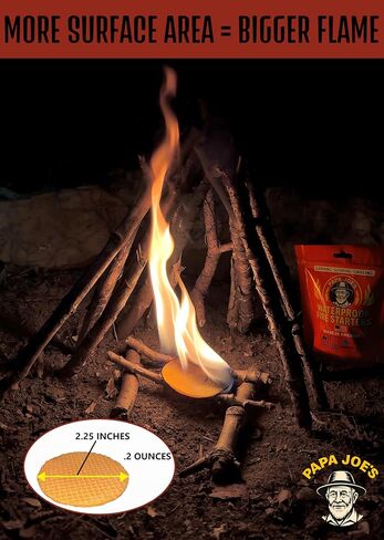 Papa Joe's 100% Waterproof Fire Starter (15 Disc) Up to 60 Fires | 8-10 Minute Burn Instant Light | Fire Pits, Grills, Survival | for Emergency Kits | Handmade in USA Camping Accessories in Saudi Arabia