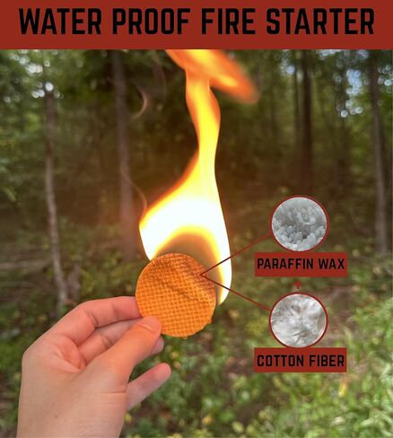 Papa Joe's 100% Waterproof Fire Starter (15 Disc) Up to 60 Fires | 8-10 Minute Burn Instant Light | Fire Pits, Grills, Survival | for Emergency Kits | Handmade in USA Camping Accessories in Saudi Arabia