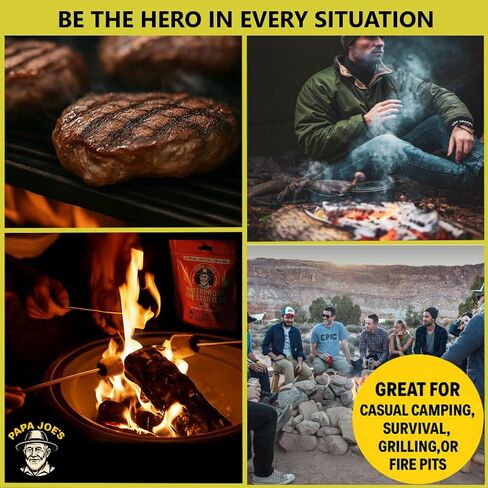 Papa Joe's 100% Waterproof Fire Starter (15 Disc) Up to 60 Fires | 8-10 Minute Burn Instant Light | Fire Pits, Grills, Survival | for Emergency Kits | Handmade in USA Camping Accessories in Saudi Arabia