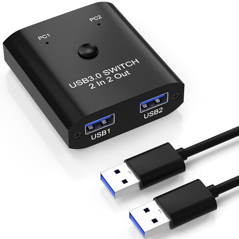 محول USB 3.0 2 في 2، محول USB لجهازي كمبيوتر مشاركة لوحة مفاتيح، ماوس، طابعة، محول مشاركة USB لنظام التشغيل Windows/Mac/Linux، مفتاح اختيار USB بمنفذين مع كابلين USB3.0، التوصيل والتشغيل in Kuwait