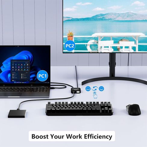 محول USB 3.0 2 في 2، محول USB لجهازي كمبيوتر مشاركة لوحة مفاتيح، ماوس، طابعة، محول مشاركة USB لنظام التشغيل Windows/Mac/Linux، مفتاح اختيار USB بمنفذين مع كابلين USB3.0، التوصيل والتشغيل in Kuwait